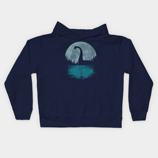 Loch Ness Monster - Nessie With Moon Kids Hoodie by Tesszero